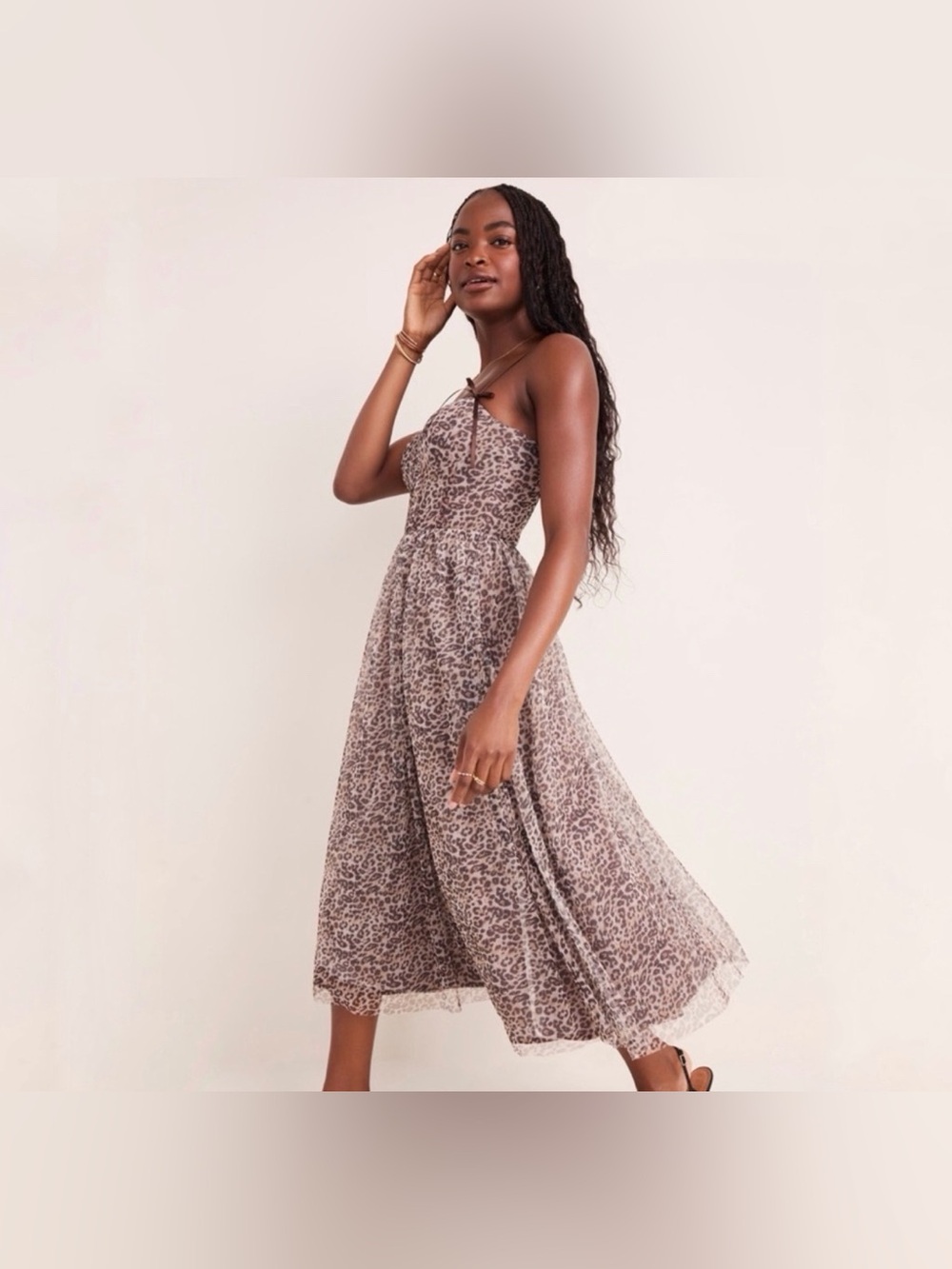 Francesca’s Mi Ami Serena Leopard Tulle Midi Dress in Brown NWT